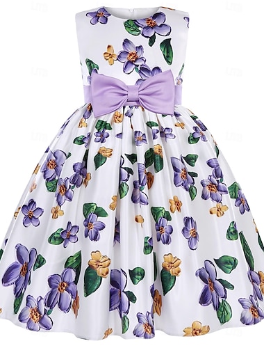  Bambini Ragazze Vestito da Festa Grafico Senza Maniche Performance Occasione speciale Principessa Dolce Poliestere Vestito da Festa Estate Primavera Bambini Viola