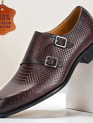 Herren-Monkstrap-Schuhe aus braunem Leder mit Schlangenhautmuster – elegante Kentucky-Derby-Abendschuhe für Veranstaltungen im Freien und Pferderennen