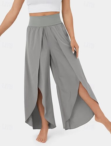  Damen Stoffhosen Hosen Hose Lässig Volle Länge Natürliche Taille Einfach Elastischer Bund Geteilt Bequem Outdoor Ausgehen Karminrot Dunkelrot Waldgrün Hellhimmelblau Sommer Normale Passform