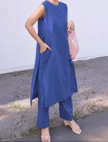  Per donna Moda Streetwear Set di biancheria in cotone Set da due pezzi Set di Pantaloni Manica Corta Girocollo Semplice Abbigliamento quotidiano Data Rosa Blu Viola Estate Vestibilità regolare