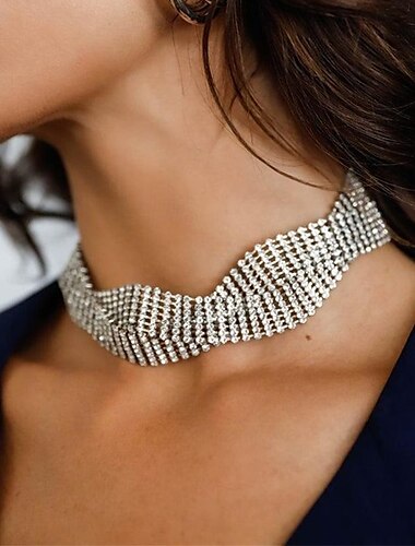  Choker-Halskette Strasssteine Silber Damen Mode Künstlerisch Luxus Doppellagig Hochzeit Kreis Modische Halsketten Für Hochzeit Party Abschlussball
