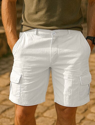  Hombre Pantalón Corto Cargo Pantalones cortos de lino Pantalones cortos de verano Pantalones cortos de playa Multi bolsillo Pierna recta Plano Comodidad Transpirable Longitud de la rodilla Exterior
