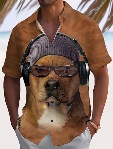  bono pitbull by vincent hie męska koszula z krótkim rękawem i nadrukiem psa zapinana na guziki koszula designerska limitowana edycja artystyczna