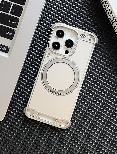  téléphone Coque Pour iPhone 16 15 14 Pro Max Coque Arrière Adsorption Magnétique avec Support Magnétique Supporte la Charge Sans Fil Rétro Formes Géométriques PC Métal