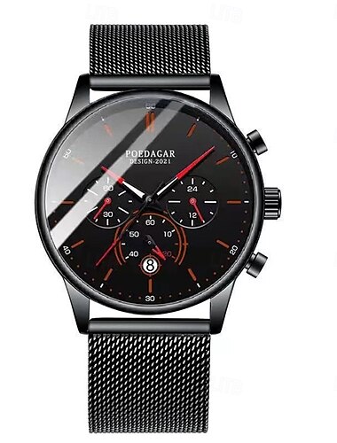  Mode herren uhr chronograph edelstahlgewebe quarz herren armbanduhr wasserdicht leuchtende datum sport mann uhren