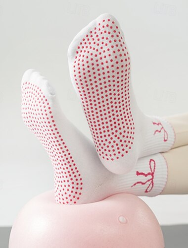  3 Paar Grip-Pilates-Socken für Damen, rutschfeste Yoga-Sportsocken, lange Baumwoll-Anti-Rutsch-Griffsocken mit Silikonpunkten, atmungsaktive, leise Barre-Socken für Indoor-Fitnessstudio-Workout,