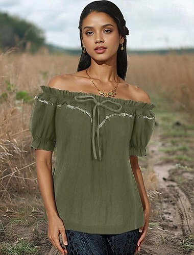  Rétro Vintage Médiéval Renaissance Blouse / Chemise Manches bouffantes Viking Chevalier Celtique Elfe Couleur Unie Femmes Celtique Fantaisie Mascarade Vacances Décontracté Quotidien LARP Adulte