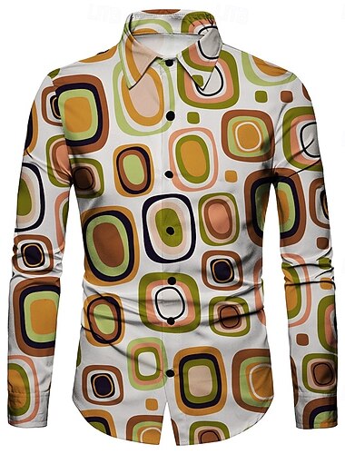  Retro Vintage 1970er Hemd Disco Geometrisch Psychedelisch Kostüm Herren Halloween Karneval Musikfestival Pride Parade Erwachsene Hemd