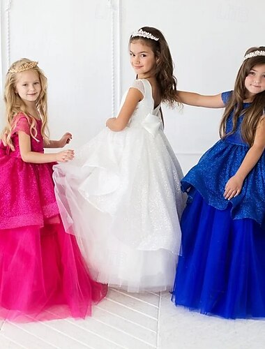  Vestido de Gala Hasta el Suelo Vestido de Niña Florista Fiesta de Boda Elsa congelada Niñas lindo vestido de fiesta Tul con Fruncido Elegante Estilo real Ajuste 3-16 años