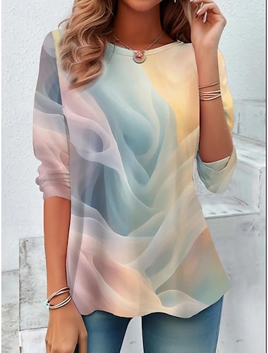  Dames T-shirt Bloemig Grafisch Verloop Elegant Vintage Stijlvol Lange mouw Strakke ronde hals Normale tops Dagelijks Afdrukken Wit Geel Rood blauw Zomer Lente Herfst