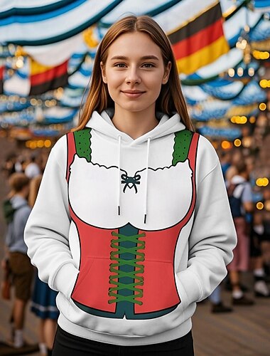 Cerveza Oktoberfest Sudadera Estampado Bolsillo delantero Gráfico Para Mujer Adulto Carnaval Cerveza Oktoberfest Impresión 3D Vacaciones Fiesta