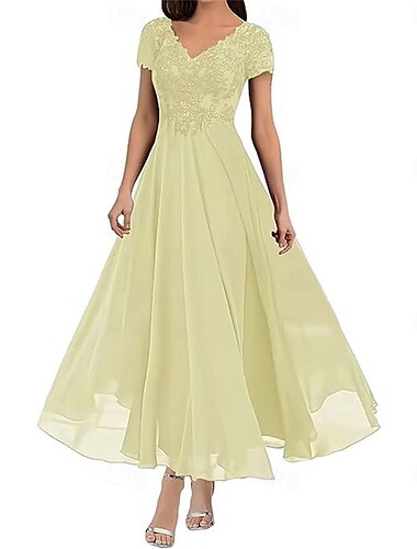  A-Linie Brautmutterkleid Elegant V Ausschnitt Bodenlang Polyester Kurzarm mit Einfarbig 2025