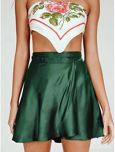  Saia Feminina em A Cor Sólida Fashion Casual Mini de Cintura Alta Lisas Micro-elásticas de Rua Diária Vinho Branco Champagne Rosa Verão Cetim