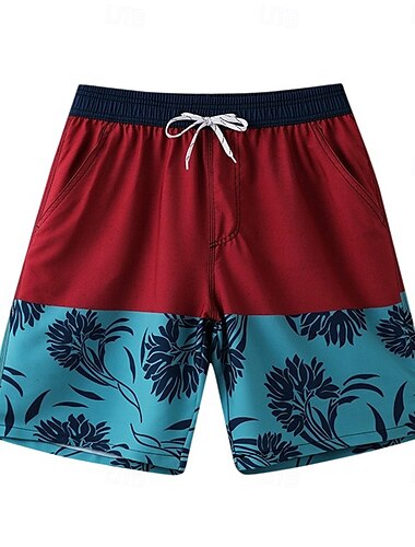  Herren Shorts Strandshorts Kordelzug Farbblock Atmungsaktiv Schnelltrocknend Knielang Outdoor Urlaub Heim Urlaub Ethno-Stil Schwarz+Grau Dunkelrot Dehnbar