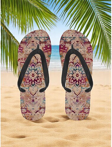  Flip-Flops für Damen mit Blumenmuster, weicher Gummisohle und schwarzen Riemen, leichte Strandsandalen für den Sommerurlaub, den Pool und den Alltag