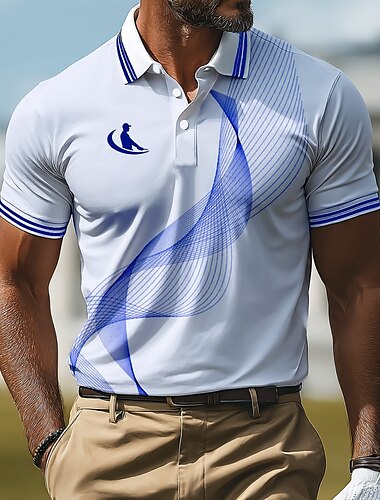  Herren Sport-Poloshirts Lässig Sport Revers Kurzarm Geometrisch Linie Knöpfe Sommer Rubinrot Grün Grau Sport-Poloshirts
