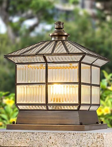  Postes de luz modernos para exteriores, para cercas exteriores, con pantalla acrílica, acabado negro, pilar cuadrado impermeable IP65 para porches, entradas y patios delanteros.