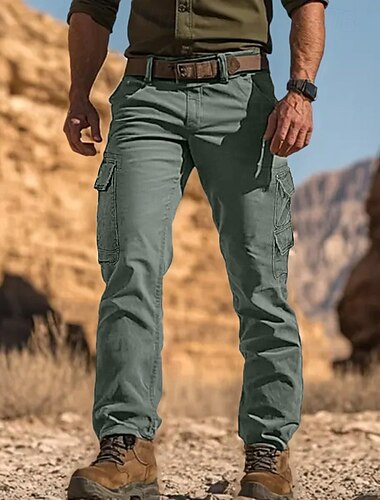  Homme Pantalon Cargo Pantalon Pantalons de Randonnée Multi poche Jambe droite Plein Confort Doux Toute la longueur Extérieur Entreprise du quotidien Mode Vêtement de rue Noir Vert
