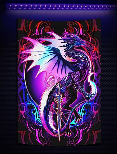  Ruth Thompson Fekete fényű Gobelin Világító a Sötétben Világító Parti UV-reakciós Trippy Ködös Lógó Gobelin Fali Művészet Fali Kép Nappali Hálószoba Dragonblade EBONBLADE HIGH REZ