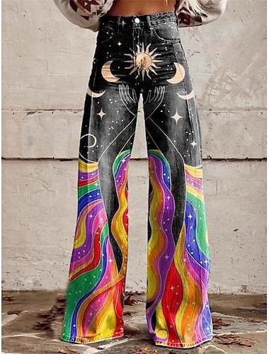  Rétro Vintage Années 1970 Y2K Pantalon Pantalon à jambes larges Hippie Disco Taille haute Psychédélique Style faux jean Femmes Carnaval Décontracté Quotidien Festival de Musique Soirée à thème rétro