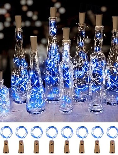  Lot de 10 guirlandes lumineuses LED de 2 m à 20 LED avec bouchon de bouteille, fil de cuivre, pour l'intérieur, la Saint-Valentin, un mariage, Noël, Halloween, un festival, une atmosphère, décoration,
