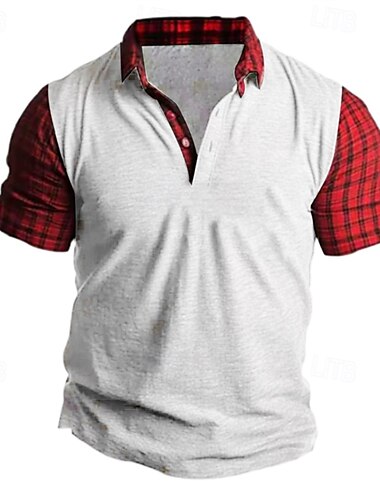  Herren T Shirt Henley Hemd T-Shirt Kurzarmshirt Kurzarm Henley Sommer Karomuster Mode Designer Basic Patchwork Urlaub Straße Ausgehen Rot Blau Grün Top T-Shirt für Herren