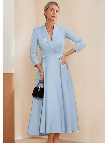  A-linjeformad Blazer Klänning Mor till bruden Klänning Tuxedo Klänning Stretch Crêpe Elegant Enkel Reverskrage Te-längd Satin 3/4 Längd ärm med enfärgad 2025