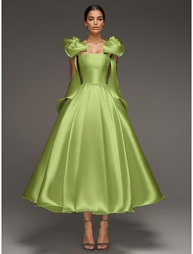  grünes A-Linien-Cocktailkleid, elegantes formelles Hochzeitskleid, knöchellang, ärmellos, Spaghettiträger, rosa Satinkleid mit Schleife(n) 2025