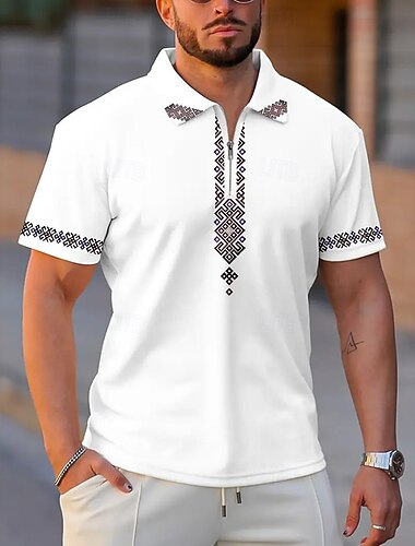  Herren Grafik Poloshirts mit Reißverschluss Kurzarm Polo-Shirts Hemden mit Kragen Lässig Athleisure Alltagskleidung 3D-Druck Sommer Schwarz Braun Grün