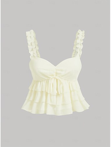  Damen Sommeroberteile Mode Lässig Ärmellos V Ausschnitt Crop Tops Täglich Gelb Sommer