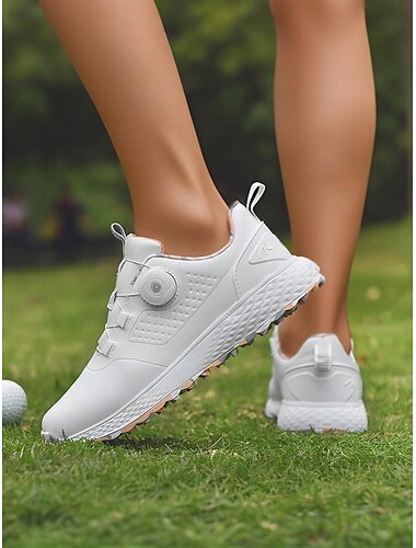  graue, wasserdichte Golfschuhe für Damen mit Drehverschluss – bequeme, rutschfeste Sportschuhe für das Training im Freien, Turniere oder Regentage
