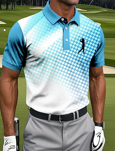  Herr Geometrisk Golf Sport pikétröjor Kortärmad Polotröjor Skjortor med krage Sportkläder Fritids- Knappar Sommar Blå Himmelsblå Grön