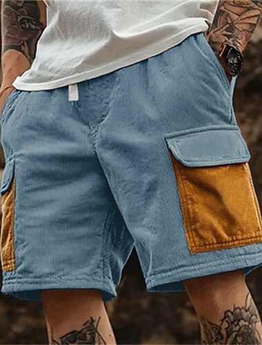  Herren Cargo-Shorts Sommershorts Freizeitshorts Cordshorts Strickshorts Kordelzug Mehrere Taschen Gerader Schnitt Farbblock Atmungsaktiv Feuchtigkeitsableitend Knielang Outdoor Lässig Campen und