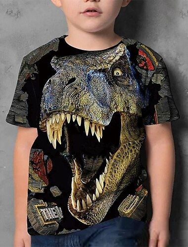  Jungen 3D Dinosaurier T-Shirt Kurzarm Sommer Frühling Mode Basic Kinder 4-12 Jahre Rundhalsausschnitt Outdoor Lässig Täglich Normale Passform