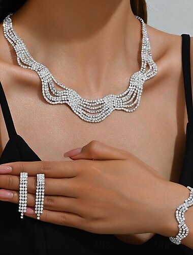  Los sistemas nupciales de la joyería 3 Zirconio 1 Collar 1 Brazalete Pendientes Mujer Elegante Estilo lindo Clásico Encantador Trenzado Amor Precioso Conjunto de joyas Para Boda Ropa de fiesta de