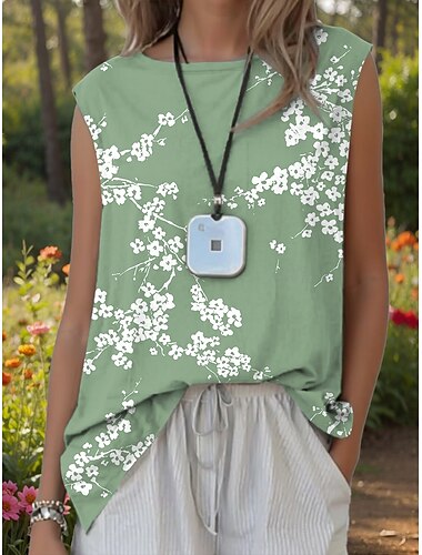  Damen Camisole-Tanktop Blumen Grafik Vintage Lässig Ärmellos Rundhalsausschnitt Normale Oberteile Täglich Druck Blau Purpur Grün Sommer Frühling