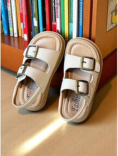  Beige Schulsandalen mit Doppelschnalle für Mädchen – bequeme, rutschfeste Schuhe für den Schulanfang und den Alltag
