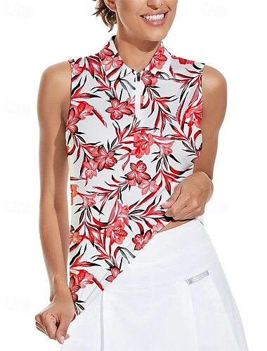  US Open Damen Tennis Shirt Ärmellos UPF50+ Schnelltrocknend Tennis Golfspiel Badminton Reißverschlusskragen Einfarbig T-Shirt Oberteil Rot Tennisbekleidung