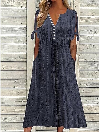 Damen Maxikleid A Linie Kleid Sommerkleid Lässig Täglich Normale Passform Grafik Kurzarm V Ausschnitt Schwarz Weiß Marineblau Purpur Sommer
