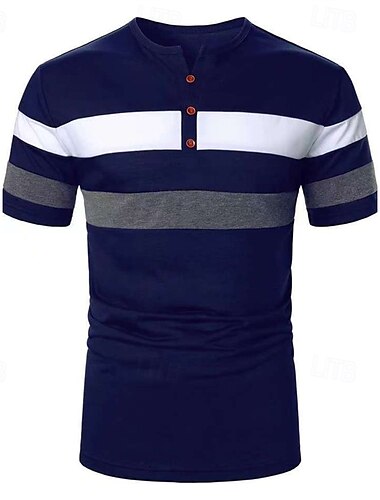  Herren T Shirt Henley Hemd T-Shirt Kurzarmshirt Kurzarm Henley Sommer Farbblock Mode Designer Basic Patchwork Urlaub Straße Ausgehen Schwarz Weiß Marineblau Top T-Shirt für Herren