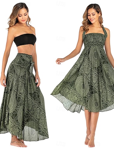  Rétro Vintage Boho Années 1970 Robe Jupe Hippie 2 en 1 Convertible Mandala Femmes Halloween Carnaval Festival de Musique Vacances à la Plage Soirée à thème rétro Adulte Jupe Été