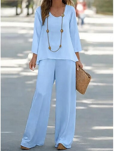  Femmes Chemise Chemisier manche longue Manche 3/4 Col rond Col en U Couleur Unie Graphique Uni Imprimé Extérieur Vacances Occasionnel Blanche Rose Claire Bleu Été Coupe Ample