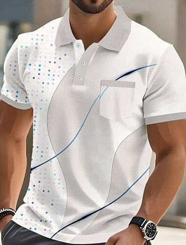  Homme Géométrique Ligne Polo Manche Courte Col Rabattu Affaires Occasionnel Sport & Loisir Affaires Décontracté Quotidien Boutons Avec Poches Été Améthyste Bleu œuf de mer Gris