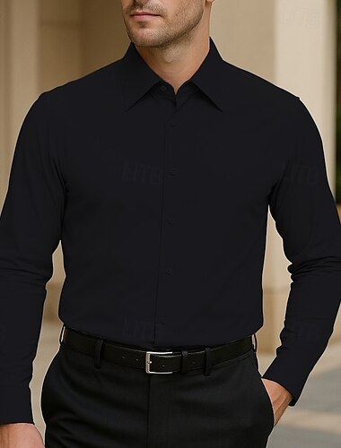  Herren Hemd Kleidhemd Knopfhemd Einfach Hochzeit Party Schwarz Weiß Blau Braun Langarm Revers Frühling Herbst Bekleidung