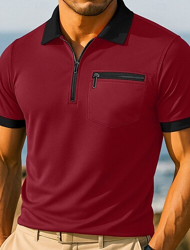  Herren Reißverschluss-Polo Golfshirt Urlaub Lässig Revers Viertelreißverschluss Kurzarm Mode Modern Einfarbig Reißverschluss Sommer Frühling Ganzjahres Normale Passform Weiß Burgunderrot Marineblau