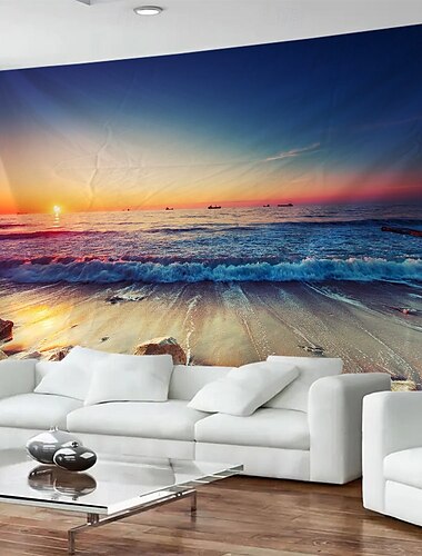 Meerblick Strandlandschaft Wandteppich Wandbild Kunst große Wandteppich Wandbild Dekoration Fotos Hintergrund Teppich Vorhänge Home Schlafzimmer Wohnzimmer Dekoration