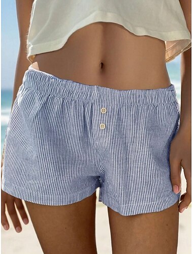  Shorts pour femmes chinos vacances mode streetwear court taille haute rayé poche taille élastique impression confortable doux micro-extensible extérieur vacances rue jaune rose bleu gris été