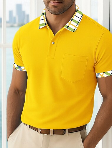  Herren Golfshirt Piqué-Poloshirt Geschäft Lässig Klassisch Kurzarm Mode Basic Einfarbig Karomuster Knöpfe Sommer Frühling Frühling & Herbst Normale Passform Weiß Gelb Marineblau Grün Golfshirt