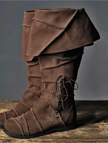  Medieval Renacimiento Zapatos Botas hasta la rodilla Botas planas de jazz Hombre Celta Pirata Víspera de Todos los Santos Mascarada Rendimiento LARP Feria Ren Adulto Zapatos