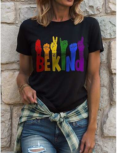  LGBT Pride Parade Hrdost Duha Dámské Tričko Bavlněné Tričko Grafika Duha Písmeno Vintage Stylové Klasické Krátký Rukáv Kulatý Výstřih Běžné Top Denní Tisk Černá Bílá Šedá Léto Jaro